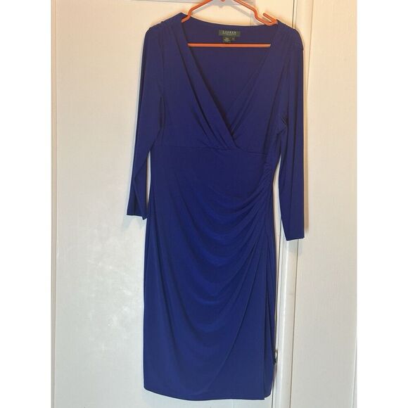 Lauren Ralph Lauren Sz 14 Wrap Dress Corporate Classic Preppy Workwear Royal Blu - Picture 1 of 4